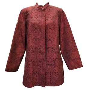 Scott Taylor Brocade Long Sleeve Burgundy Black Blazer Jacket Large